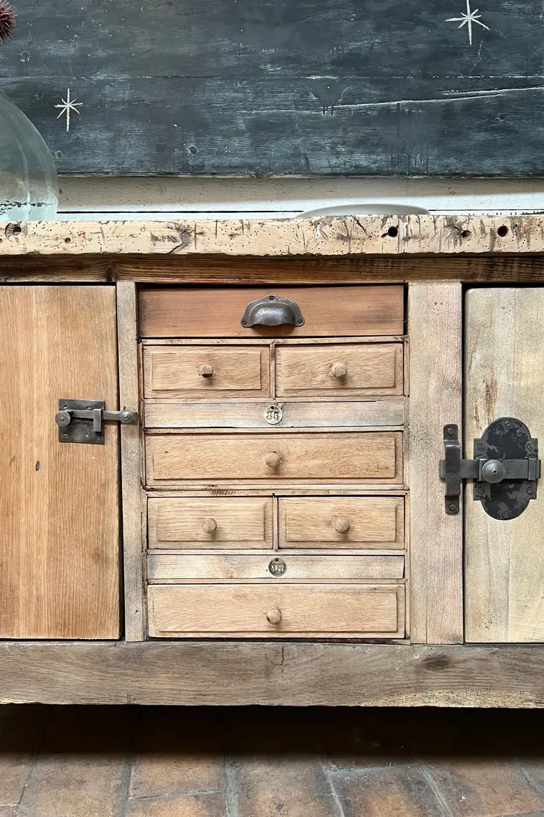 Ancien établi d’atelier en bois Début XXème