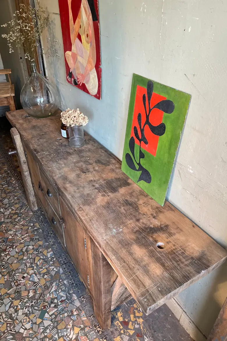 Ancien établi d’atelier en bois Début XXème