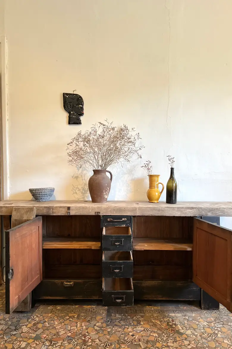 Ancien établi d’atelier en bois Début XXème
