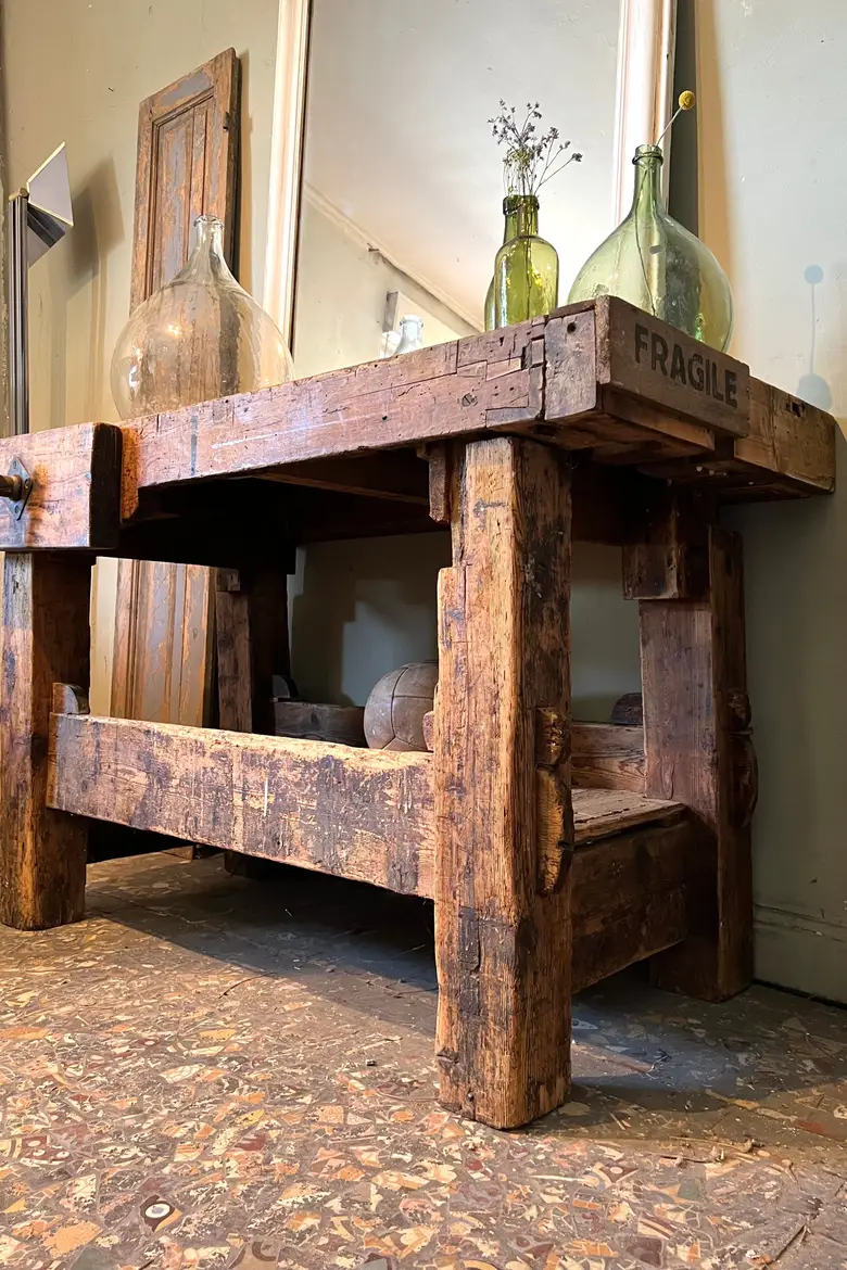 Ancien établi d’atelier en bois Début XXème
