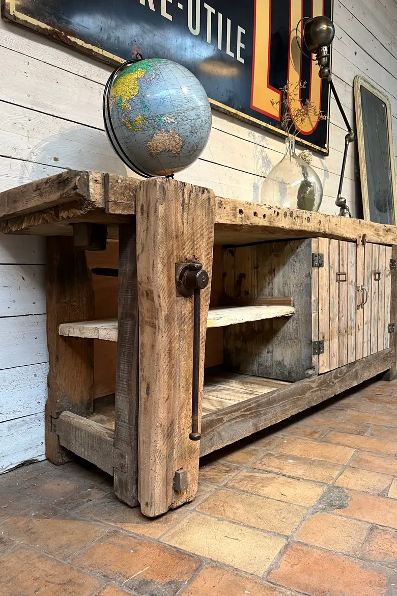 Ancien établi d’atelier en bois Début XXème