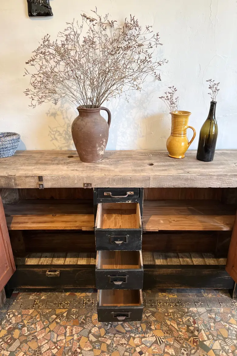 Ancien établi d’atelier en bois Début XXème