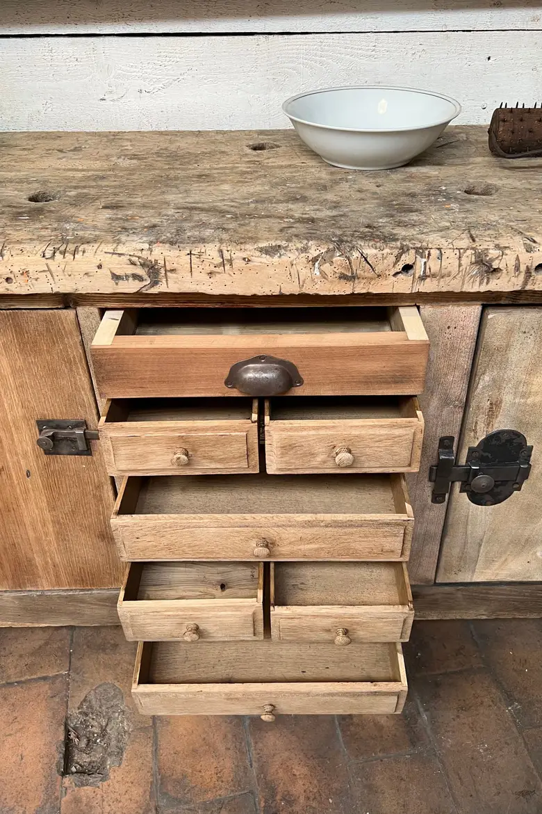 Ancien établi d’atelier en bois Début XXème
