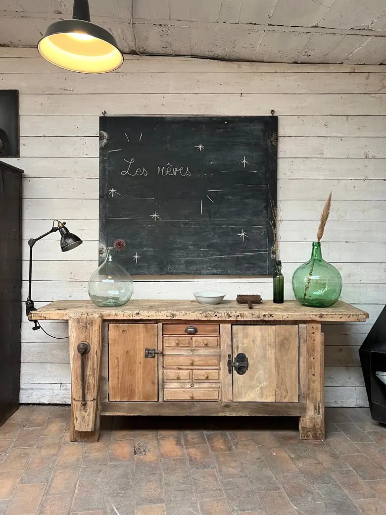 Ancien établi d’atelier en bois Début XXème