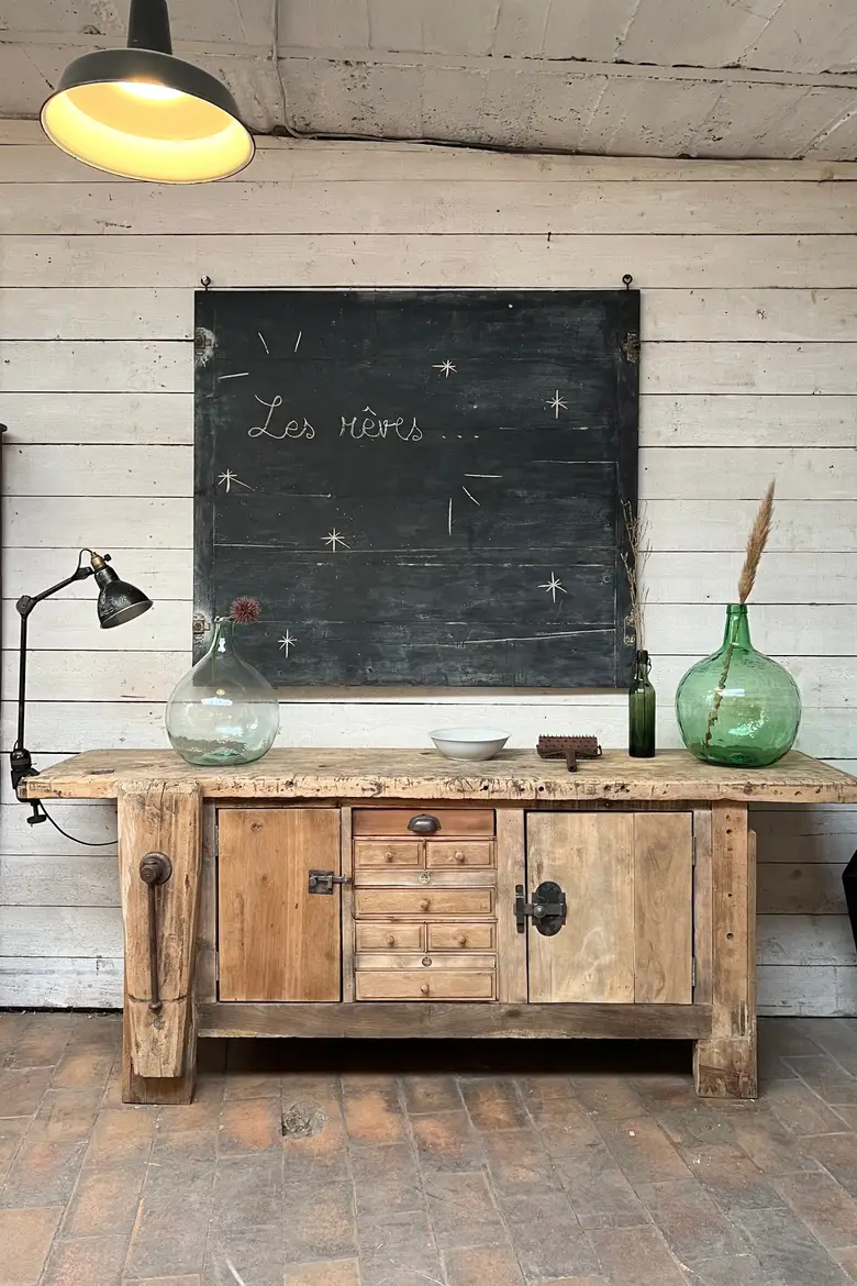 Ancien établi d’atelier en bois Début XXème