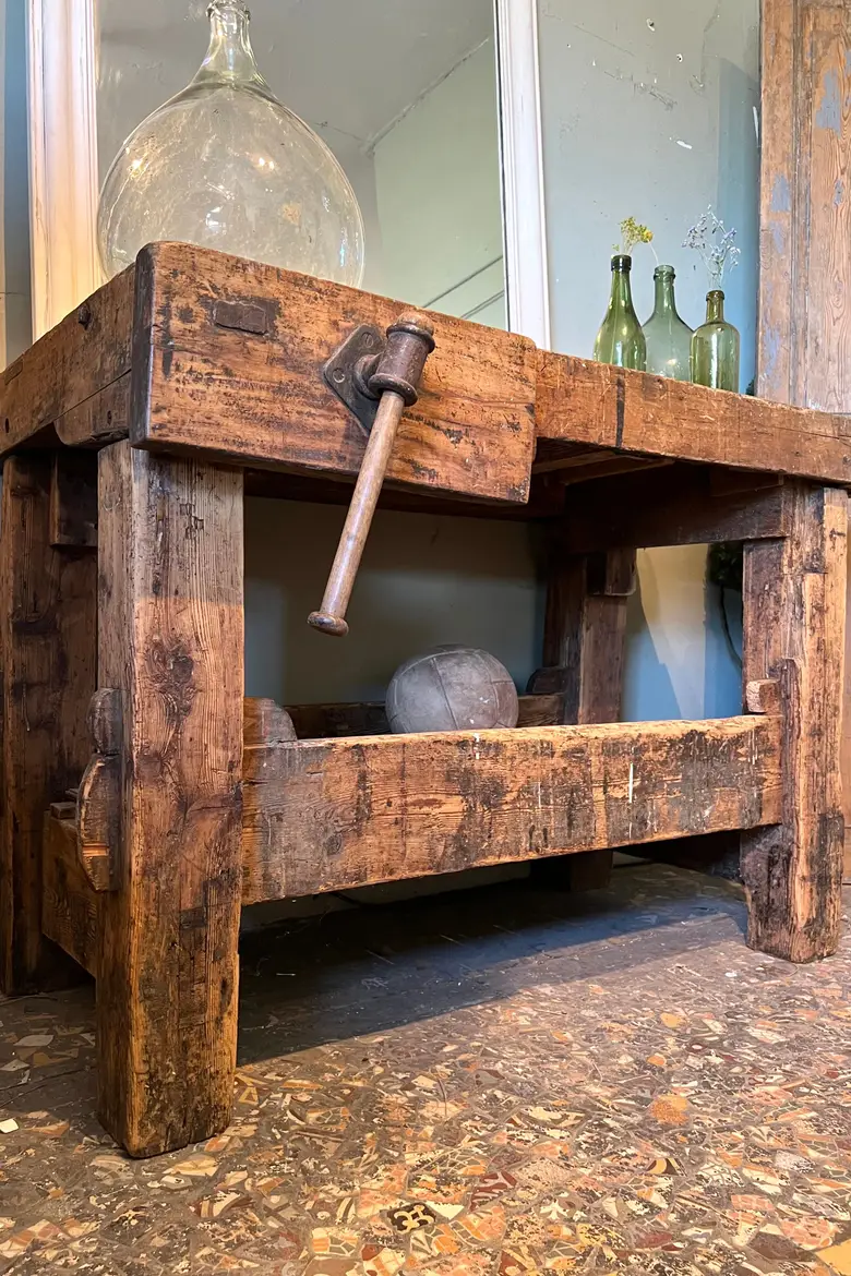 Ancien établi d’atelier en bois Début XXème