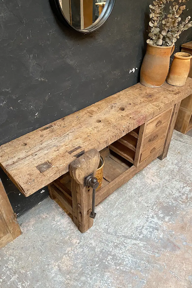 Ancien établi d’atelier en bois Début XXème
