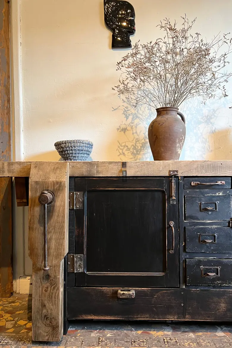 Ancien établi d’atelier en bois Début XXème