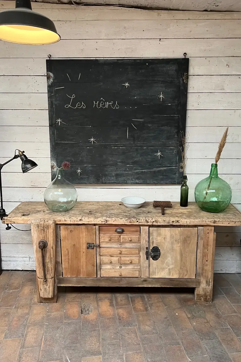 Ancien établi d’atelier en bois Début XXème