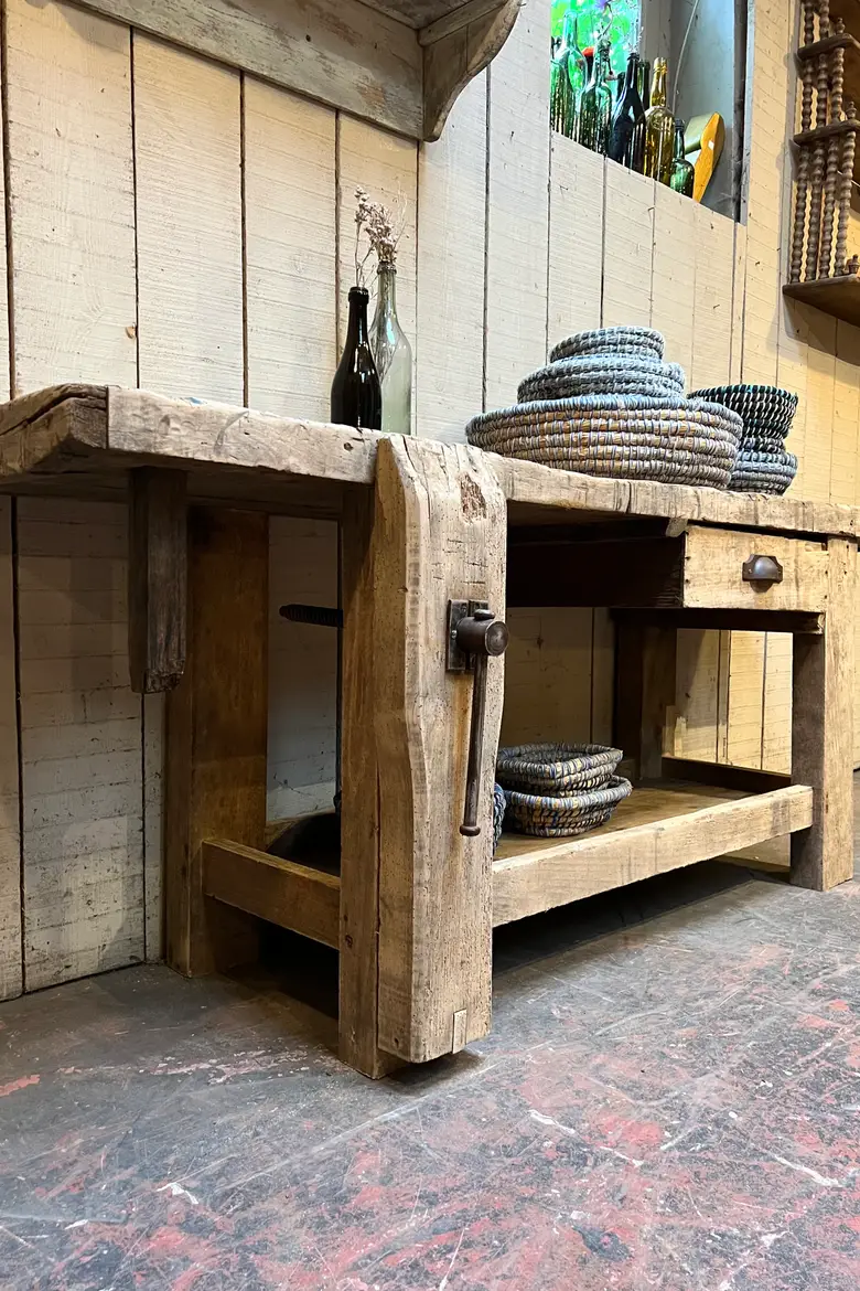 Ancien établi d’atelier en bois Début XXème