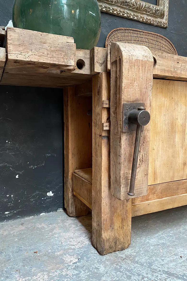Ancien établi d’atelier en bois Début XXème
