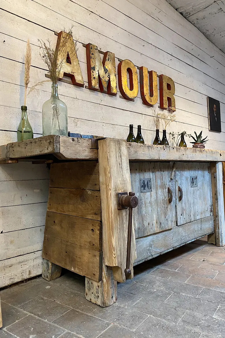 Ancien établi d’atelier en bois Début XXème