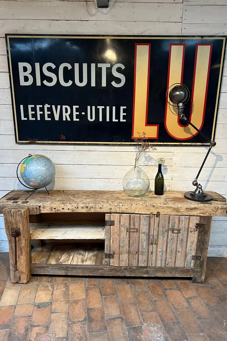Ancien établi d’atelier en bois Début XXème