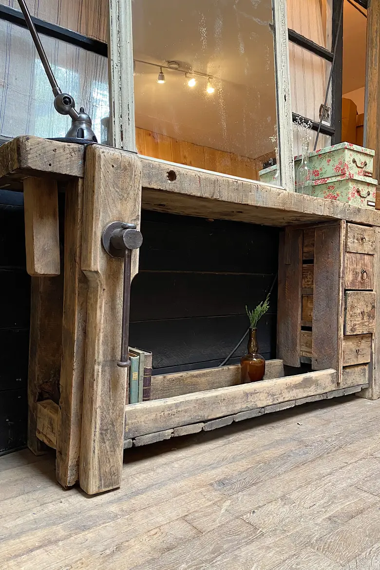 Ancien établi d’atelier en bois Début XXème
