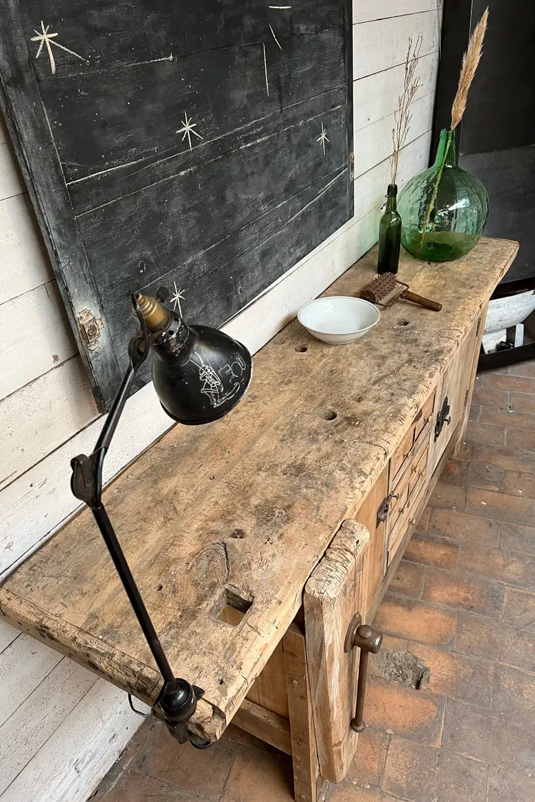 Ancien établi d’atelier en bois Début XXème