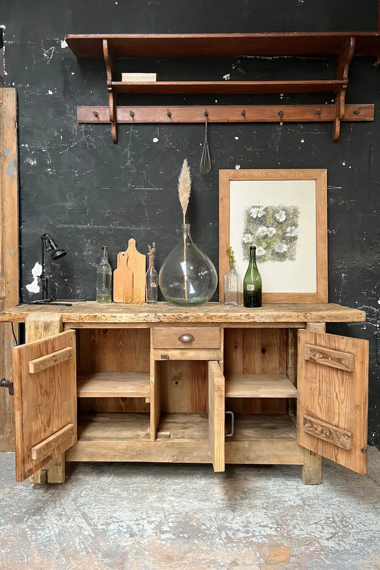 Ancien établi d’atelier en bois Début XXème