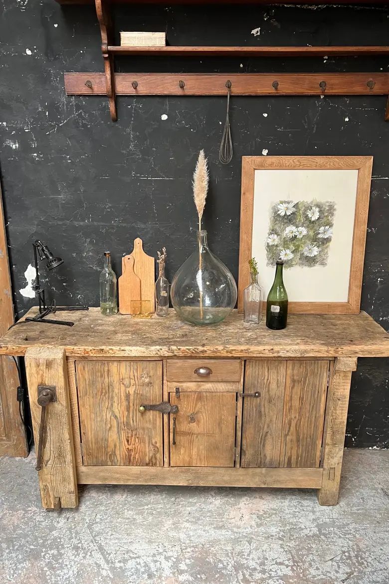 Ancien établi d’atelier en bois Début XXème