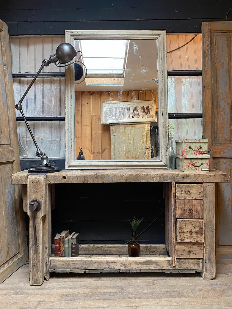 Ancien établi d’atelier en bois Début XXème