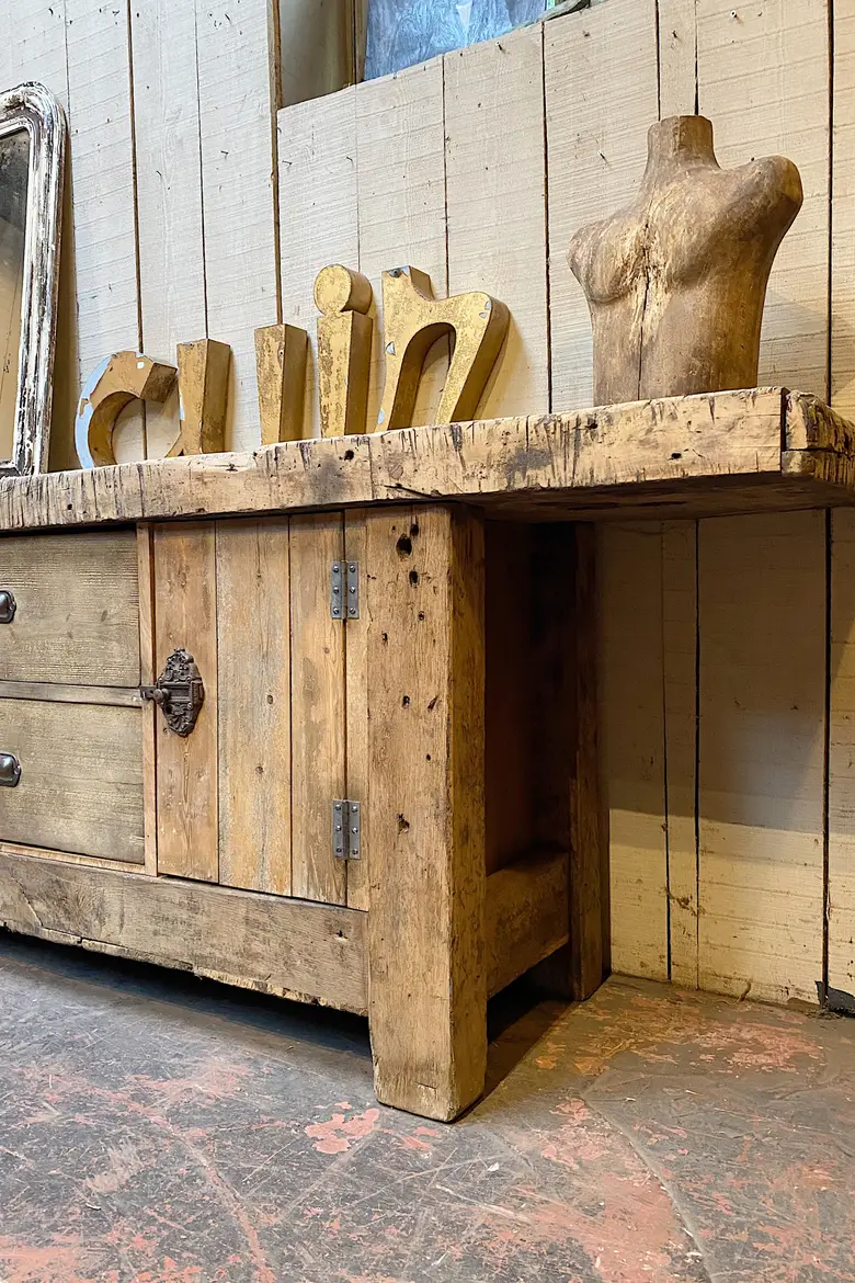 Ancien établi d’atelier en bois Début XXème