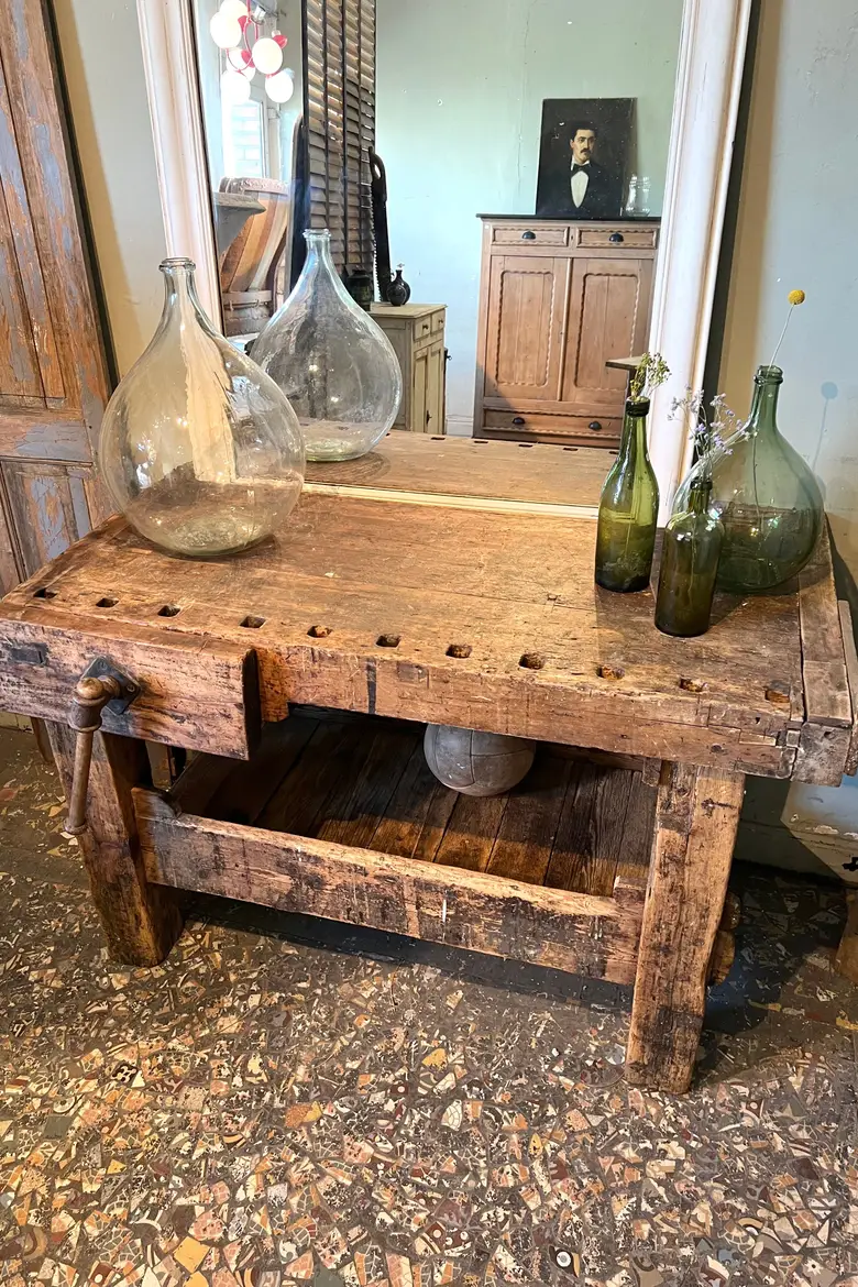 Ancien établi d’atelier en bois Début XXème