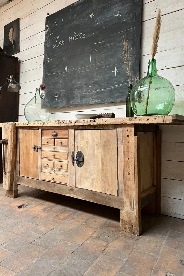 Ancien établi d’atelier en bois Début XXème