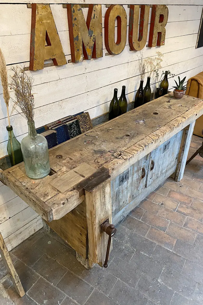 Ancien établi d’atelier en bois Début XXème