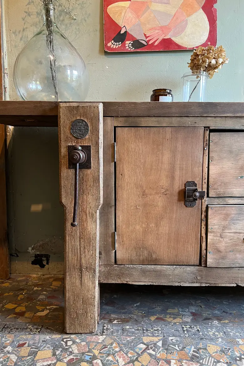 Ancien établi d’atelier en bois Début XXème