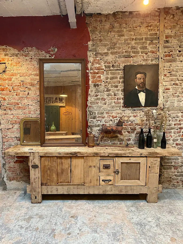 Ancien établi d’atelier en bois Début XXème