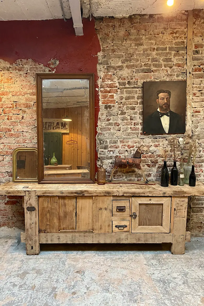 Ancien établi d’atelier en bois Début XXème