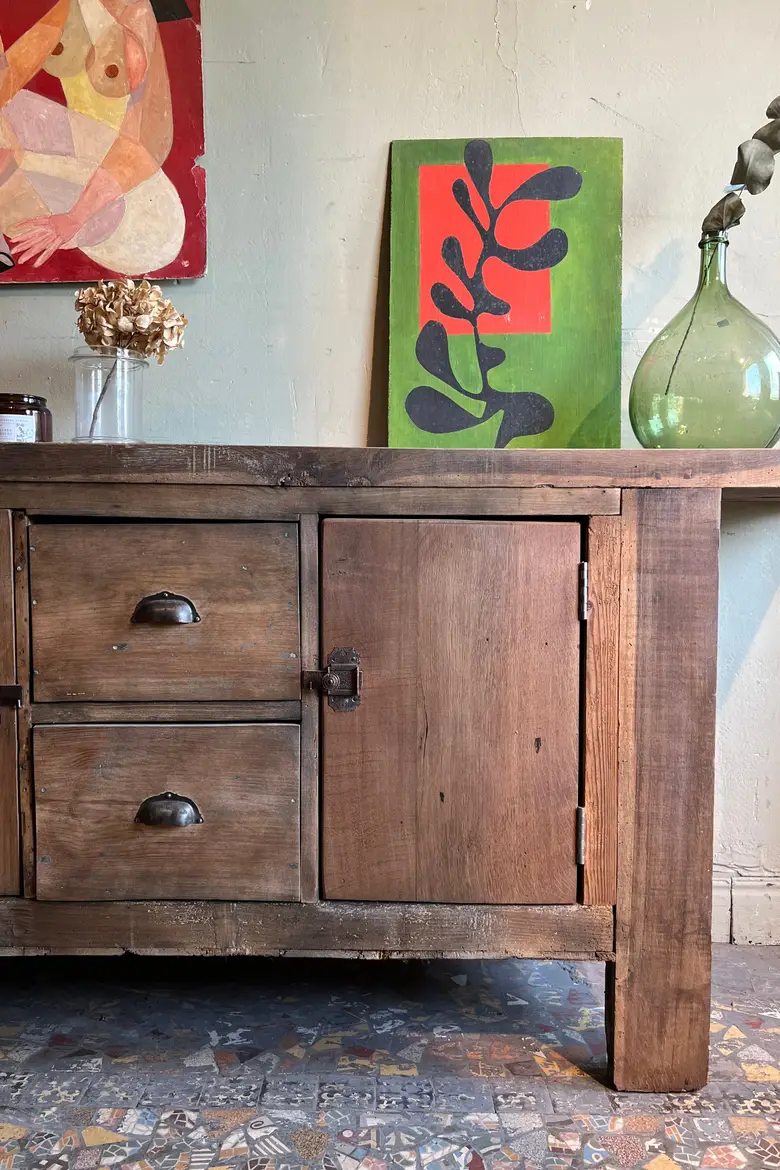 Ancien établi d’atelier en bois Début XXème
