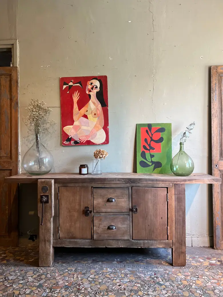 Ancien établi d’atelier en bois Début XXème