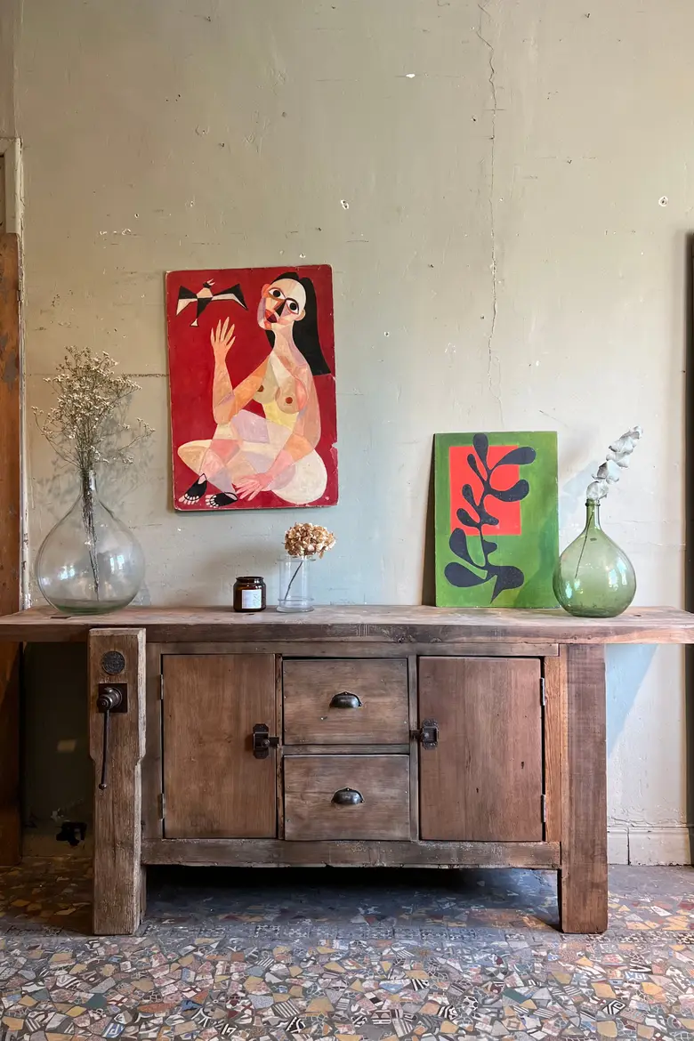 Ancien établi d’atelier en bois Début XXème