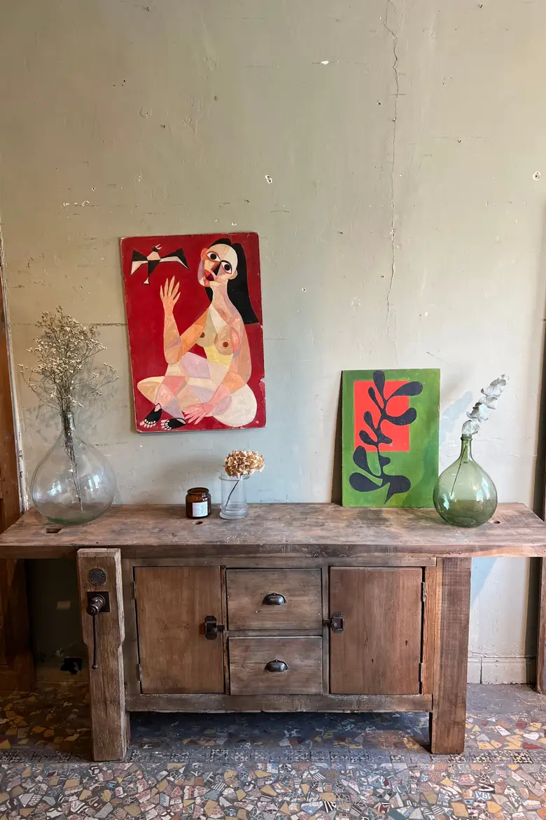 Ancien établi d’atelier en bois Début XXème