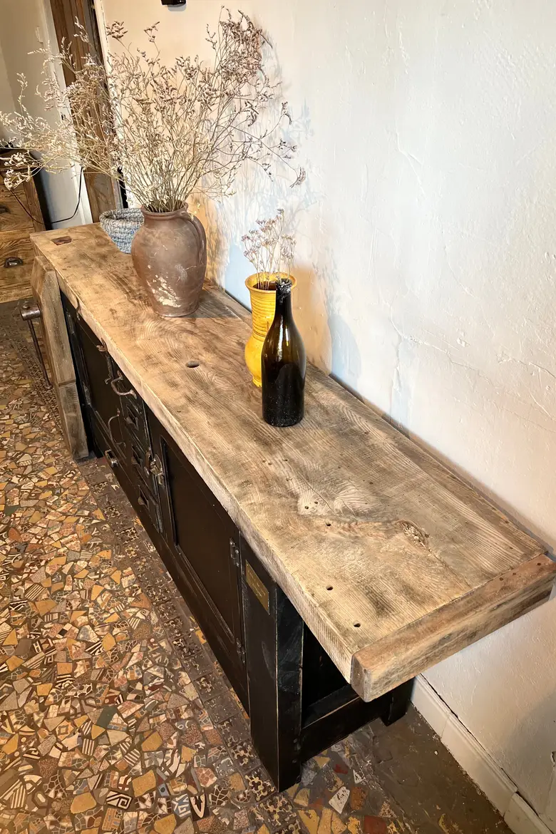 Ancien établi d’atelier en bois Début XXème