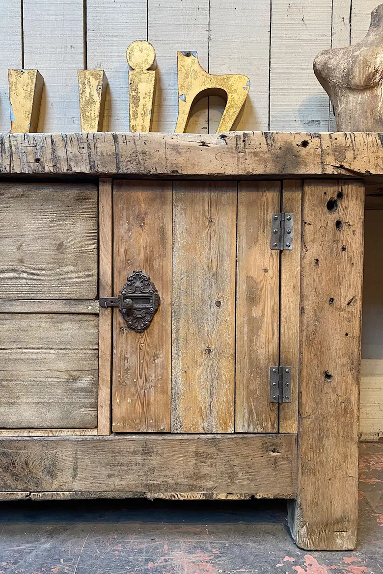 Ancien établi d’atelier en bois Début XXème