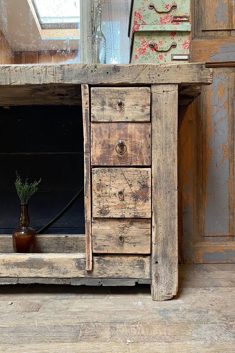 Ancien établi d’atelier en bois Début XXème