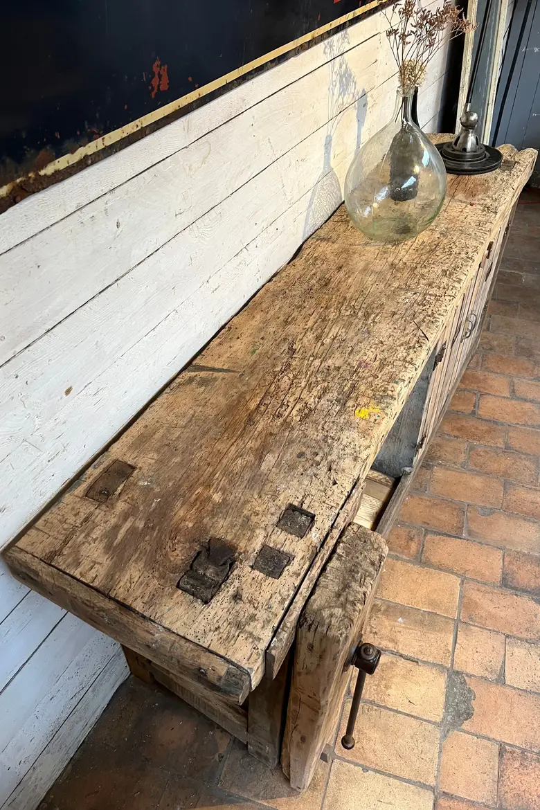 Ancien établi d’atelier en bois Début XXème