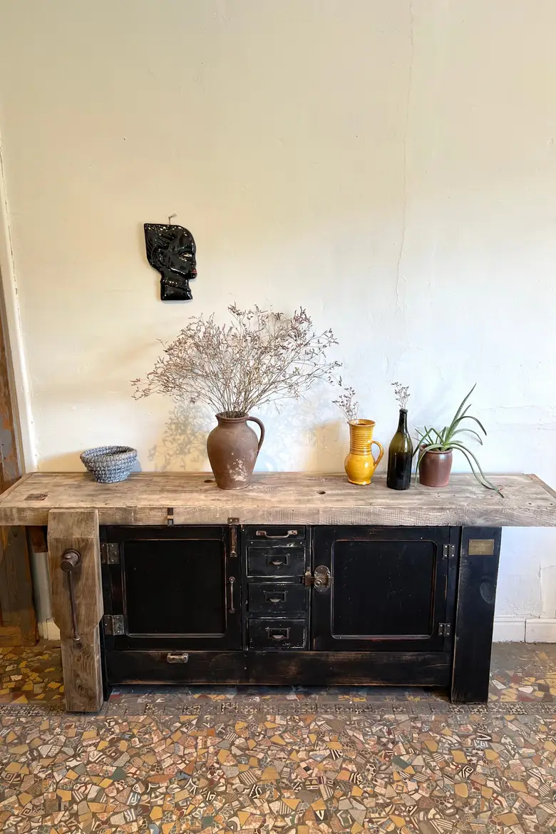 Ancien établi d’atelier en bois Début XXème