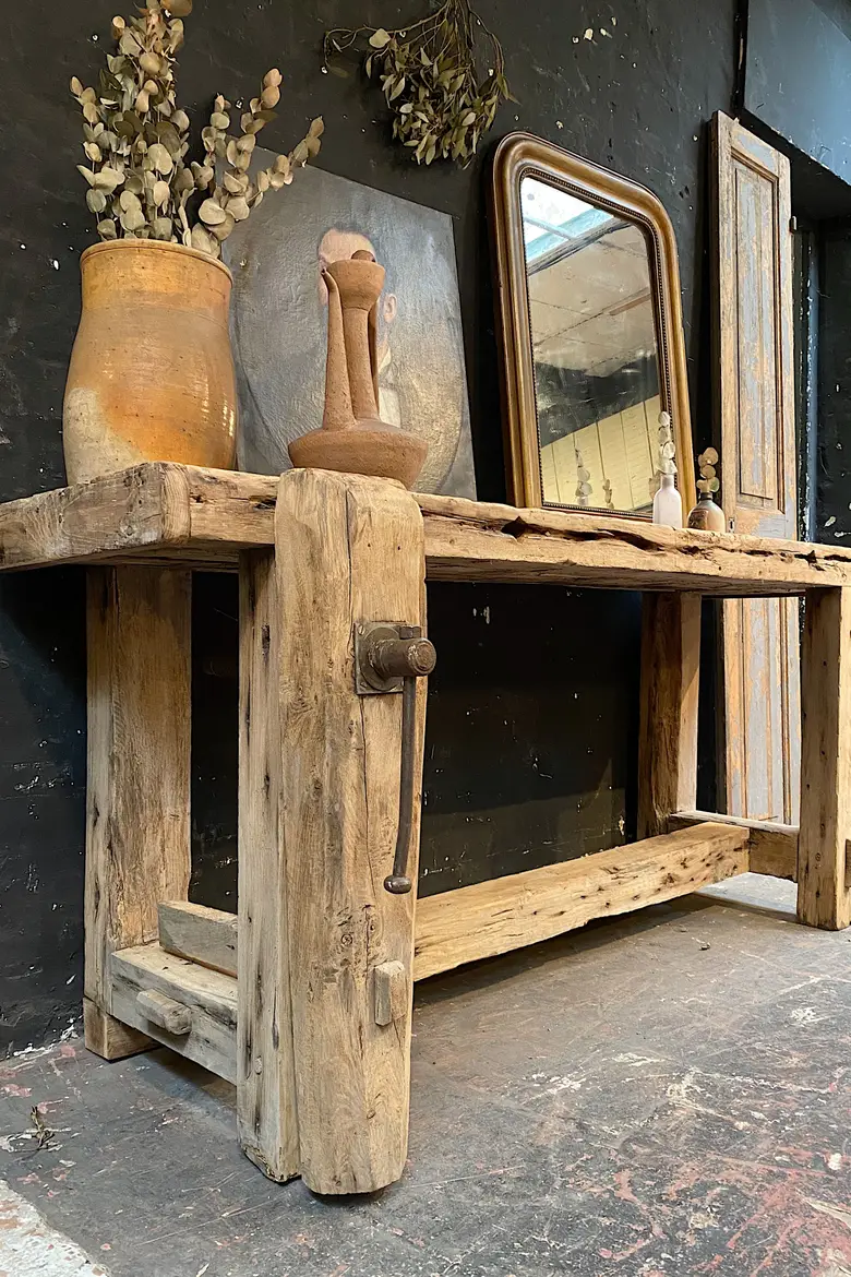 Ancien établi d’atelier en bois Début XXème