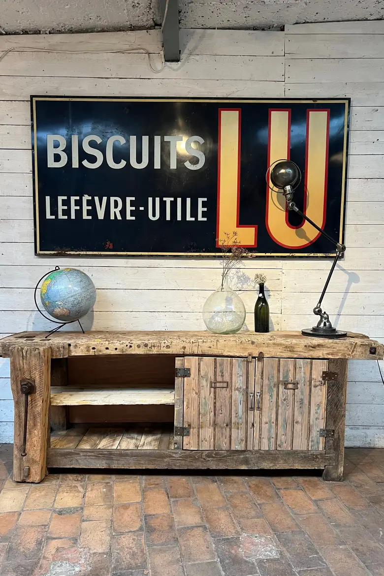 Ancien établi d’atelier en bois Début XXème