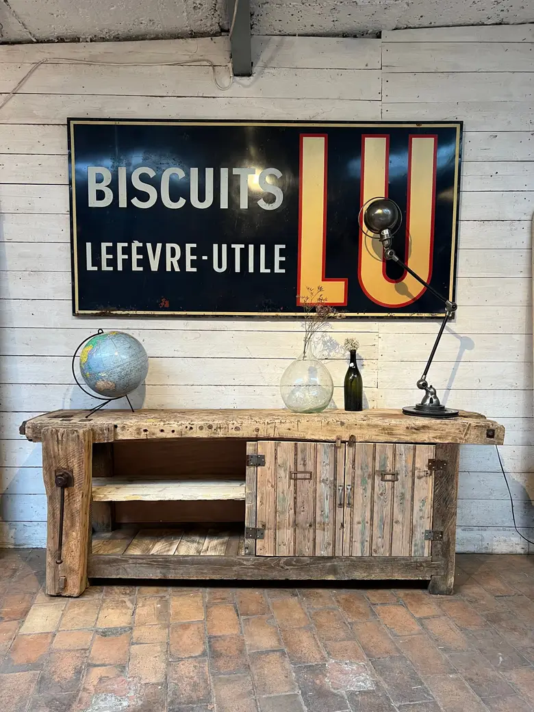 Ancien établi d’atelier en bois Début XXème