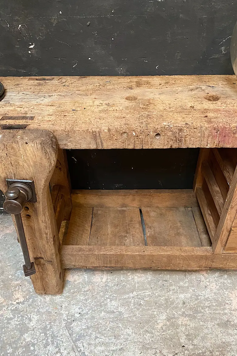 Ancien établi d’atelier en bois Début XXème