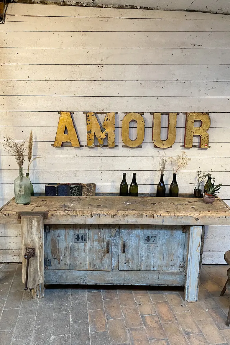 Ancien établi d’atelier en bois Début XXème