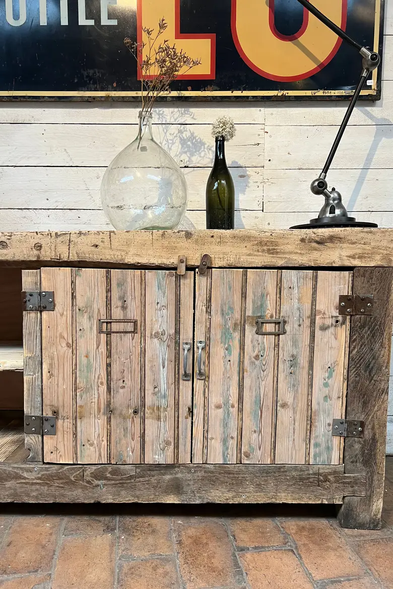 Ancien établi d’atelier en bois Début XXème