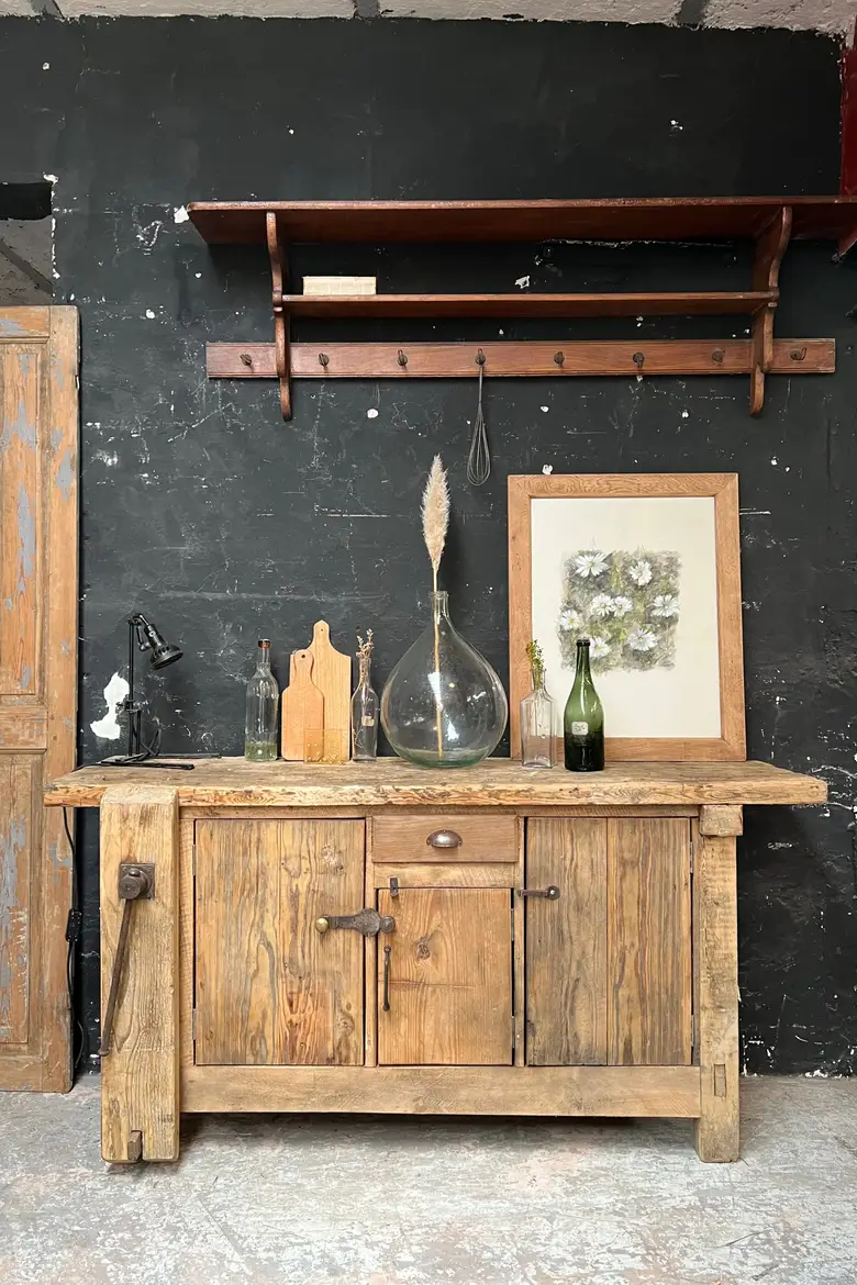 Ancien établi d’atelier en bois Début XXème