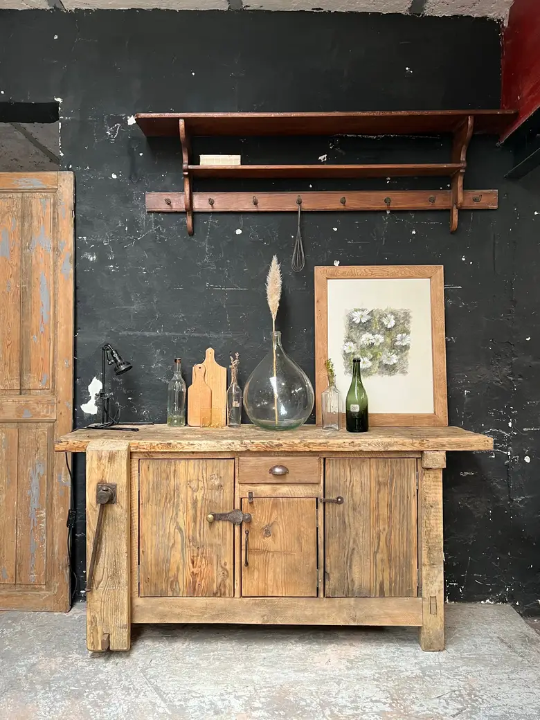 Ancien établi d’atelier en bois Début XXème