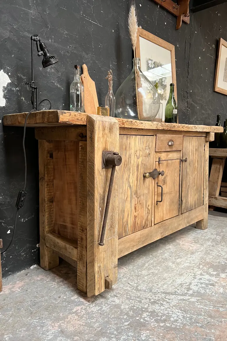 Ancien établi d’atelier en bois Début XXème