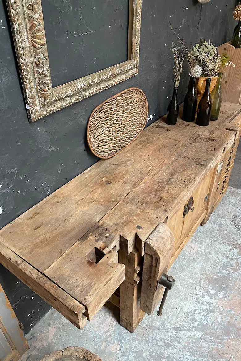 Ancien établi d’atelier en bois Début XXème