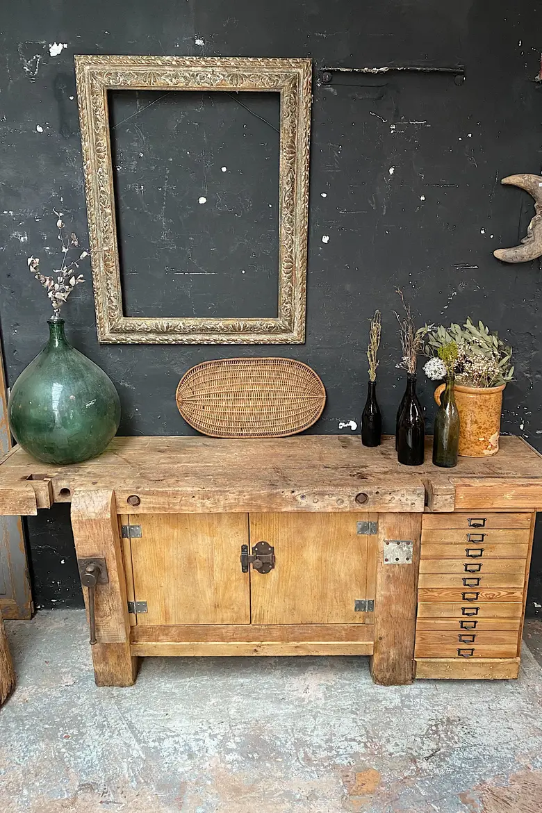 Ancien établi d’atelier en bois Début XXème