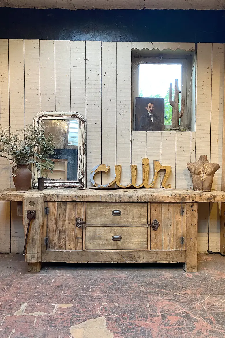 Ancien établi d’atelier en bois Début XXème